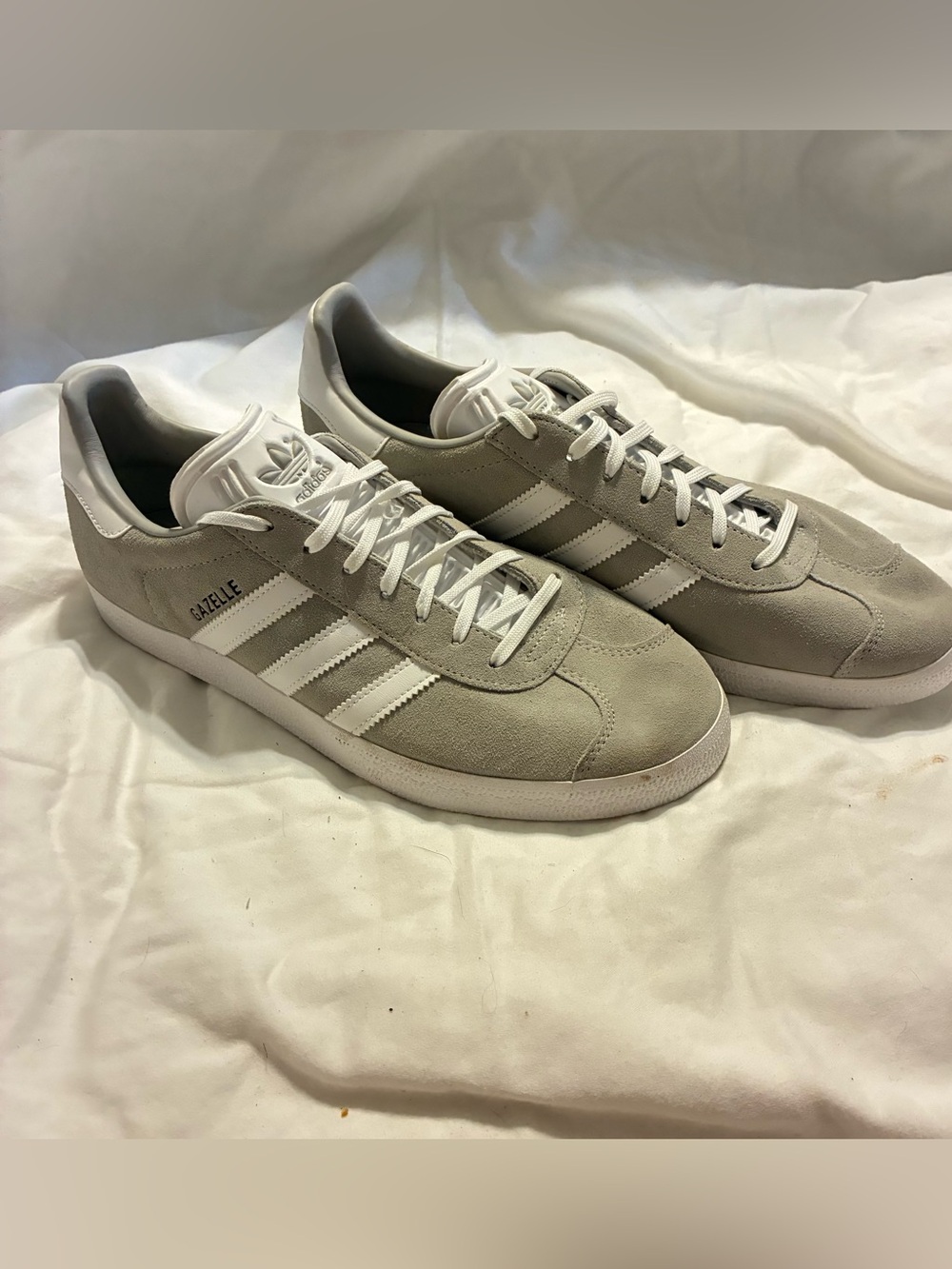 adidas Gazelle Men’s Suede Sneakers in Light Gray & White